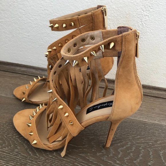 Alexandra G Tan Brown Open Toe Studded Strapy Stiletto Heels Size 37 AU 6 NEW - Picture 5 of 14